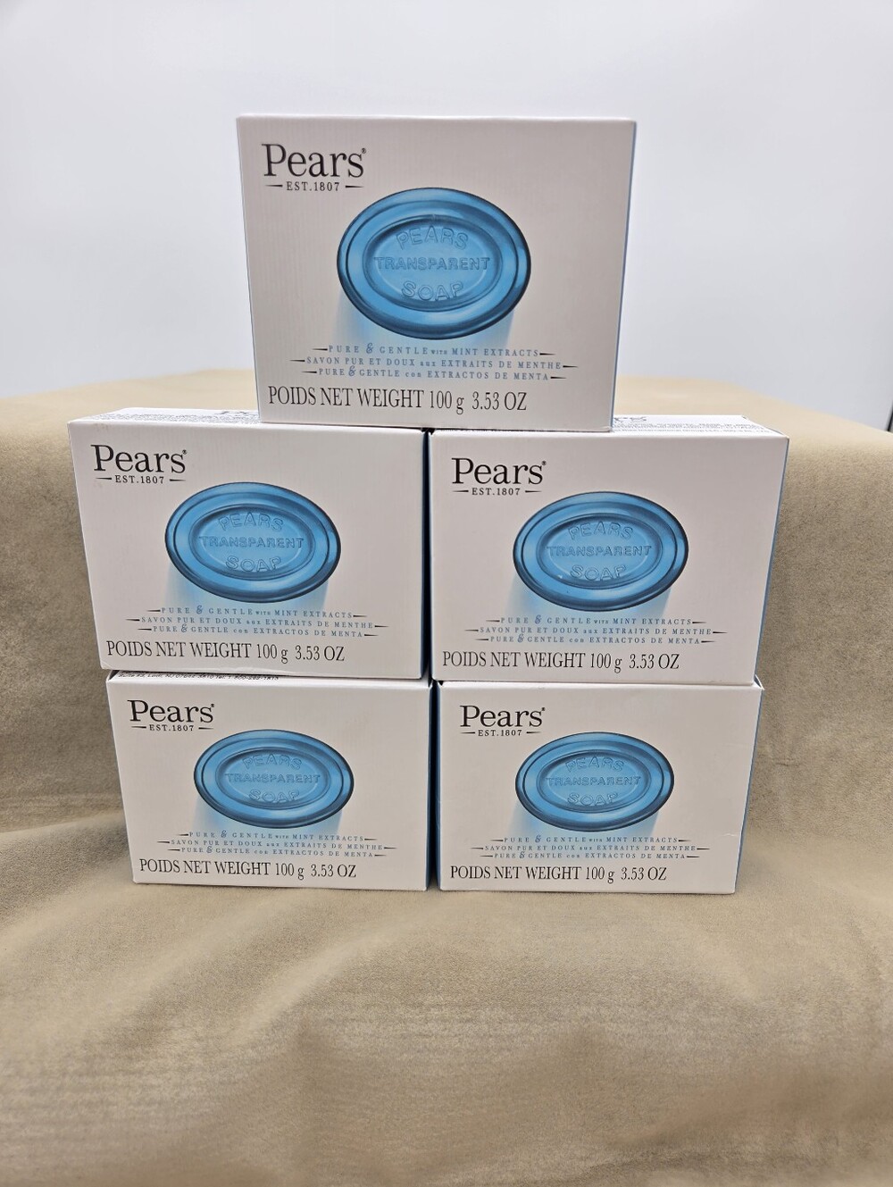 5 Brand New Pears Mint Scented Bars of Soap